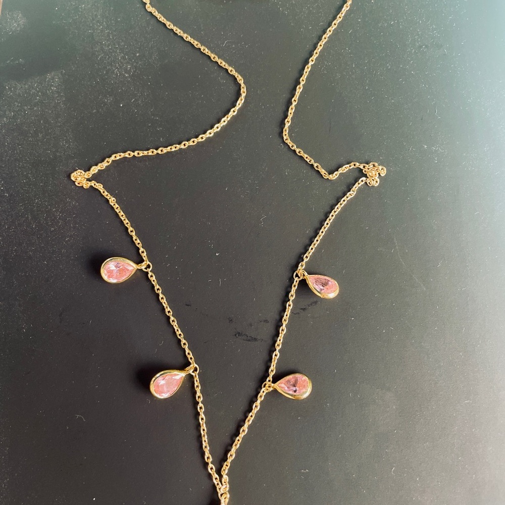 💕 Judith Ripka 5ctw Pink CZ 14k Gold Clad over 925 Silver Teardrop Necklace - Picture 4 of 6